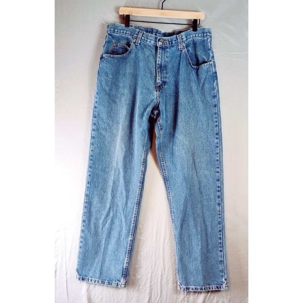 Wrangler Jeans Blue Denim PreOwned 36x32 Relaxed Fit Cotton Western Straight Cut